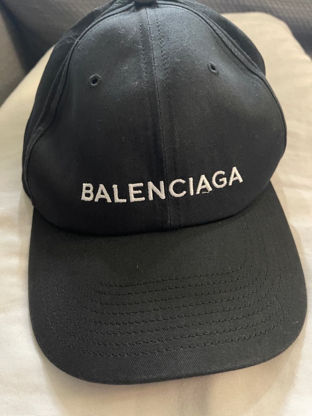 Balenciaga Black Baseball Cap with White Logo Embroidery